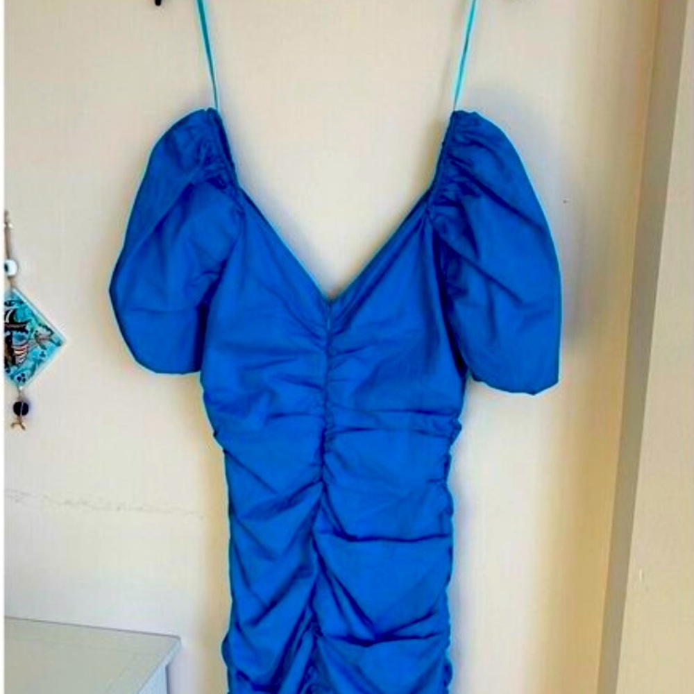 Hyfve Blue ballon sleeve mini bodycon dress. Size Medium. NWT. - Picture 1 of 12